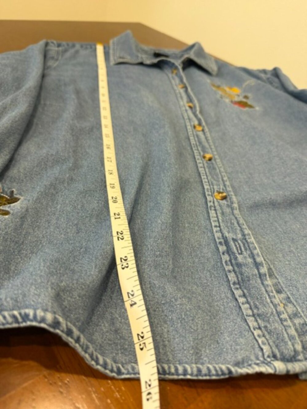 Vintage 90s Fall Leaves Embroidered Cotton Button Down Shirt Blue 2X - Picture 13 of 16